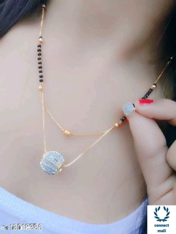 Gold Plated 18 Inch Long Non Adjustable Mangalsutra Set With Ad Stone Pendent For Women - Alloy, Single Stand Mangalsutra, Multipack of 1, Non-Adjustable